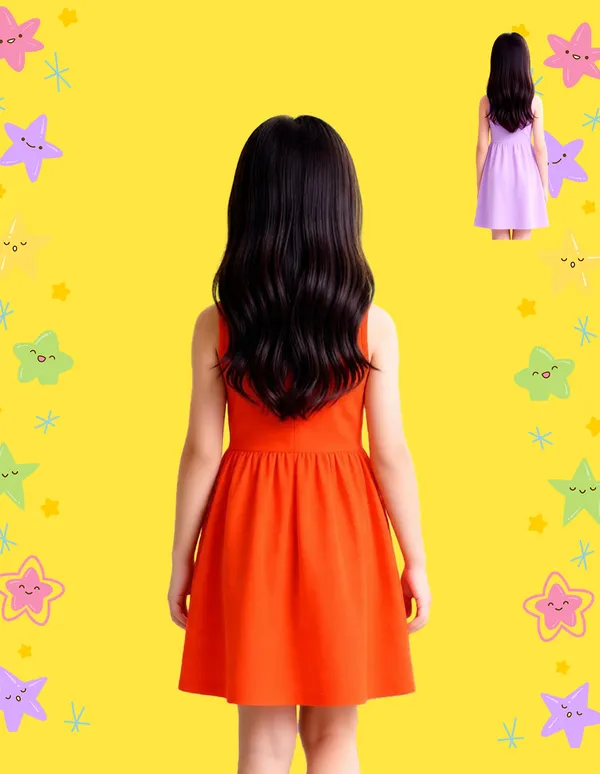 Nusyl_Girls_Orange_&_Lilac_Donut_Worry_Be_Happy_Text_Printed_Pack_Of_2_Dresses_Soft_&_Comfortable_Dresses_Cozy_Summer_Wear_For_Kids_&_Teen_Girls