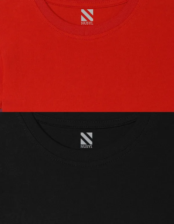 Nusyl_Girl_Red_&_Black_Solid_Drop_Shoulder_T_Shirts_Pack_Of_2_Soft_&_Comfortable_Drop_Shoulder_T_Shirts_Cozy_Summer_Wear_For_Kids_&_Teen_Girls