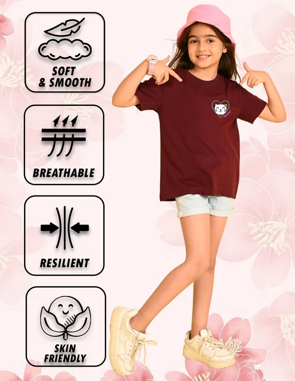 Nusyl_Girl_Lilac_&_Wine_Cats_Printed_Drop_Shoulder_T_Shirts_Pack_Of_2_Soft_&_Comfortable_Drop_Shoulder_T_Shirts_Cozy_Summer_Wear_For_Kids_&_Teen_Girls