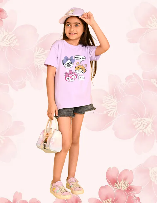 Nusyl_Girl_Lilac_&_Wine_Cats_Printed_Drop_Shoulder_T_Shirts_Pack_Of_2_Soft_&_Comfortable_Drop_Shoulder_T_Shirts_Cozy_Summer_Wear_For_Kids_&_Teen_Girls
