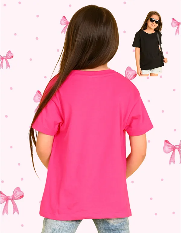 Nusyl_Girl_Black_&_Hot_Pink_Girls_Printed_&_Cats_Printed_Drop_Shoulder_T_Shirts_Pack_Of_2_Soft_&_Comfortable_Drop_Shoulder_T_Shirts_Cozy_Summer_Wear_For_Kids_&_Teen_Girls