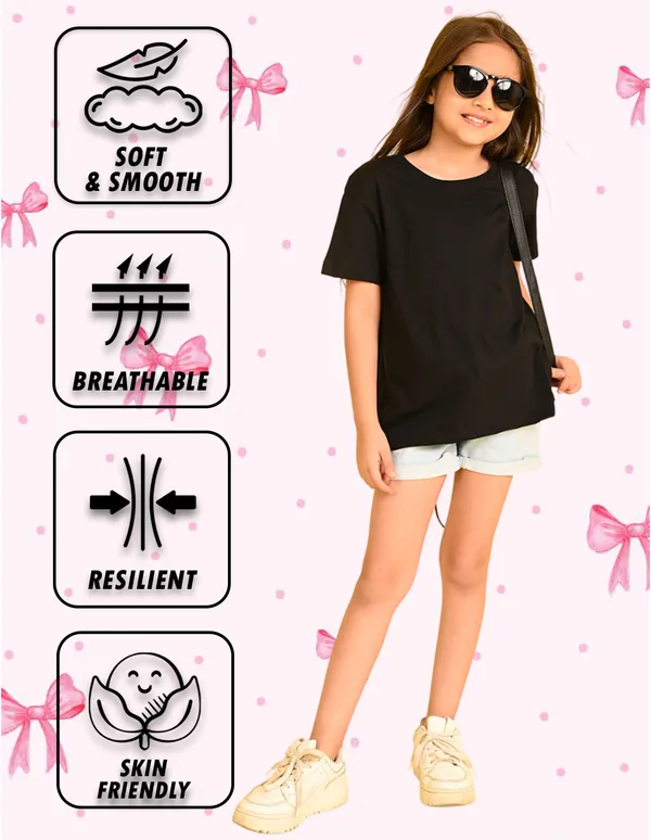 Nusyl_Girl_Black_&_Hot_Pink_Girls_Printed_&_Cats_Printed_Drop_Shoulder_T_Shirts_Pack_Of_2_Soft_&_Comfortable_Drop_Shoulder_T_Shirts_Cozy_Summer_Wear_For_Kids_&_Teen_Girls