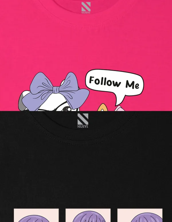 Nusyl_Girl_Black_&_Hot_Pink_Girls_Printed_&_Cats_Printed_Drop_Shoulder_T_Shirts_Pack_Of_2_Soft_&_Comfortable_Drop_Shoulder_T_Shirts_Cozy_Summer_Wear_For_Kids_&_Teen_Girls