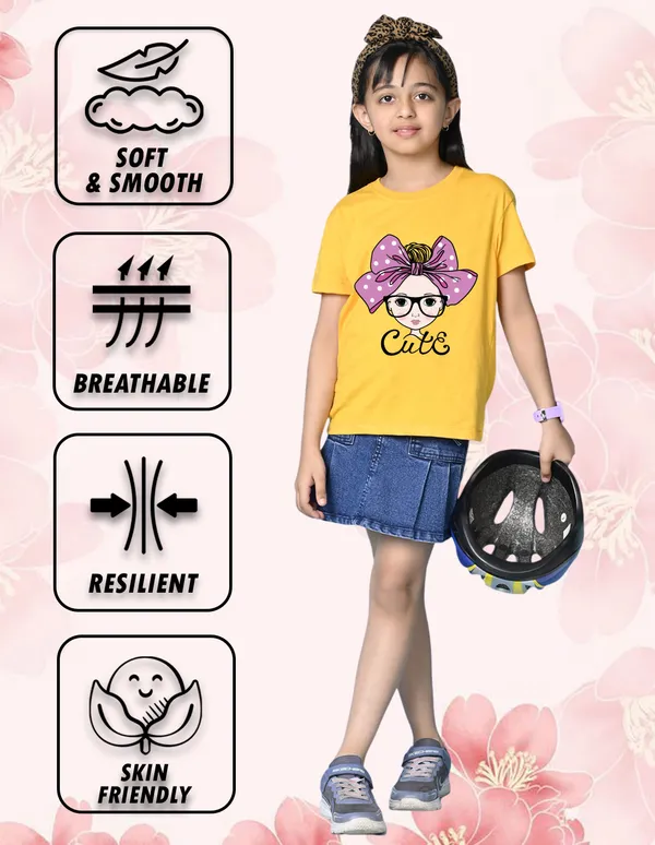 Nusyl_Girl_White_&_Yellow_Awesome_Girl_Text_Printed_&_Girl_Printed_Drop_Shoulder_T_Shirts_Pack_Of_2_Soft_&_Comfortable_Drop_Shoulder_T_Shirts_Cozy_Summer_Wear_For_Kids_&_Teen_Girls