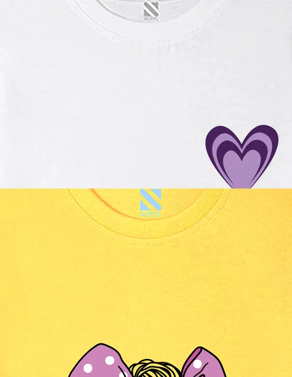 Nusyl_Girl_White_&_Yellow_Awesome_Girl_Text_Printed_&_Girl_Printed_Drop_Shoulder_T_Shirts_Pack_Of_2_Soft_&_Comfortable_Drop_Shoulder_T_Shirts_Cozy_Summer_Wear_For_Kids_&_Teen_Girls