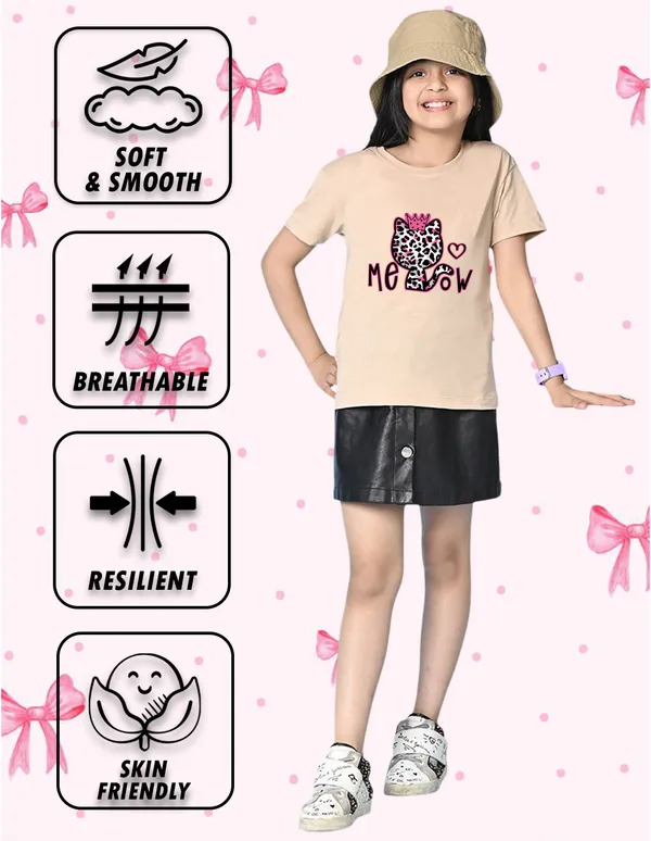Nusyl_Girl_Black_&_Beige_Meow_Text_Printed_&_Cats_Printed_Drop_Shoulder_T_Shirts_Pack_Of_2_Soft_&_Comfortable_Drop_Shoulder_T_Shirts_Cozy_Summer_Wear_For_Kids_&_Teen_Girls