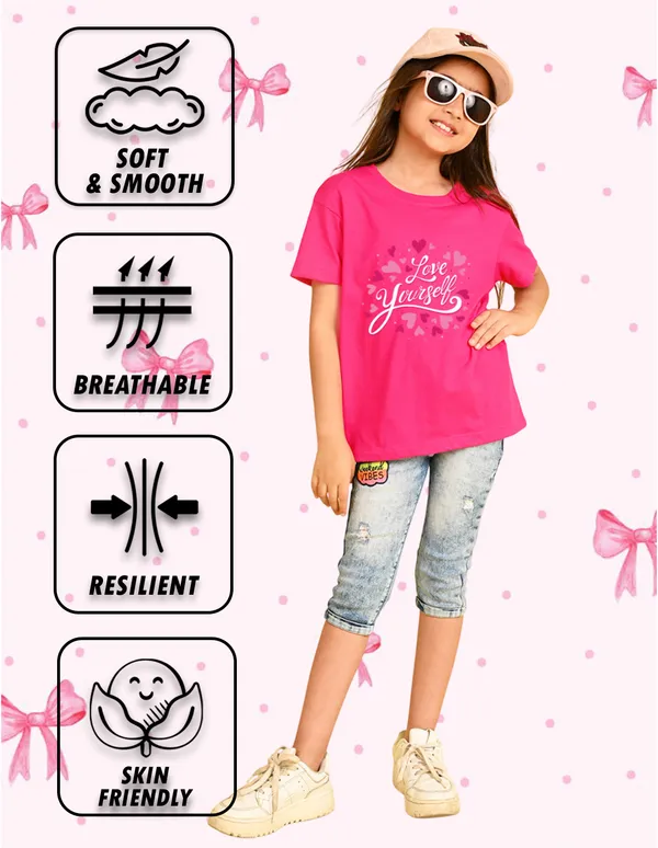 Nusyl_Girl_White_&_Hot_Pink_Butterfly_Printed_&_Love_Text_Printed_Drop_Shoulder_T_Shirts_Pack_Of_2_Soft_&_Comfortable_Drop_Shoulder_T_Shirts_Cozy_Summer_Wear_For_Kids_&_Teen_Girls