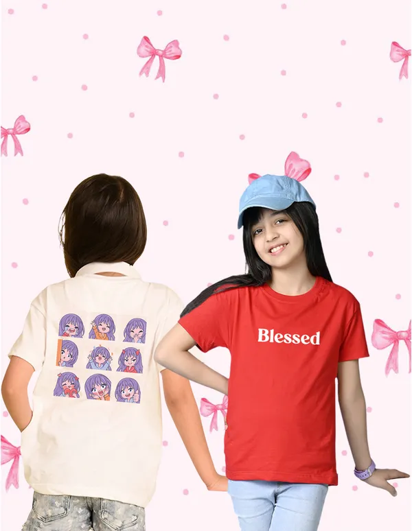 Nusyl_Girl_White_&_Red_Girls_Printed_&_Blessed_Text_Printed_Drop_Shoulder_T_Shirts_Pack_Of_2_Soft_&_Comfortable_Drop_Shoulder_T_Shirts_Cozy_Summer_Wear_For_Kids_&_Teen_Girls