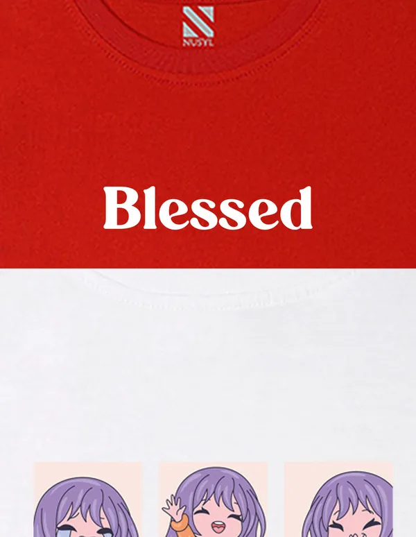 Nusyl_Girl_White_&_Red_Girls_Printed_&_Blessed_Text_Printed_Drop_Shoulder_T_Shirts_Pack_Of_2_Soft_&_Comfortable_Drop_Shoulder_T_Shirts_Cozy_Summer_Wear_For_Kids_&_Teen_Girls