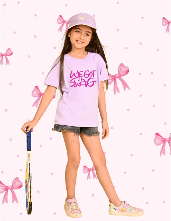 Nusyl_Girl_Lilac_&_Wine_Life_Is_Good_Text_Printed_&_Swag_Text_Printed_Drop_Shoulder_T_Shirts_Pack_Of_2_Soft_&_Comfortable_Drop_Shoulder_T_Shirts_Cozy_Summer_Wear_For_Kids_&_Teen_Girls