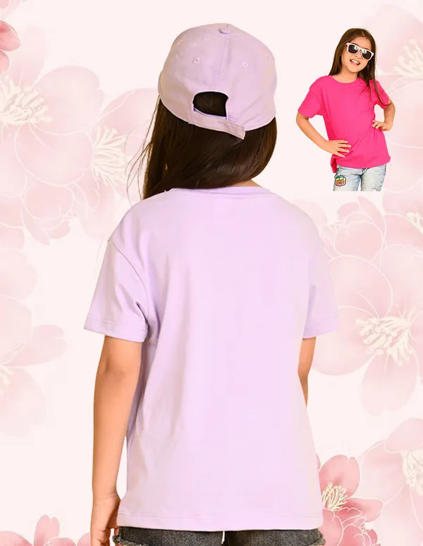 Nusyl_Girl_Hot_Pink_&_Lilac_Girls_Printed_&_Cat_Printed_Drop_Shoulder_T_Shirts_Pack_Of_2_Soft_&_Comfortable_Drop_Shoulder_T_Shirts_Cozy_Summer_Wear_For_Kids_&_Teen_Girls