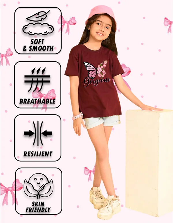 Nusyl_Girl_Black_&_Wine_Butterfly_Printed_&_Cat_Printed_Drop_Shoulder_T_Shirts_Pack_Of_2_Soft_&_Comfortable_Drop_Shoulder_T_Shirts_Cozy_Summer_Wear_For_Kids_&_Teen_Girls