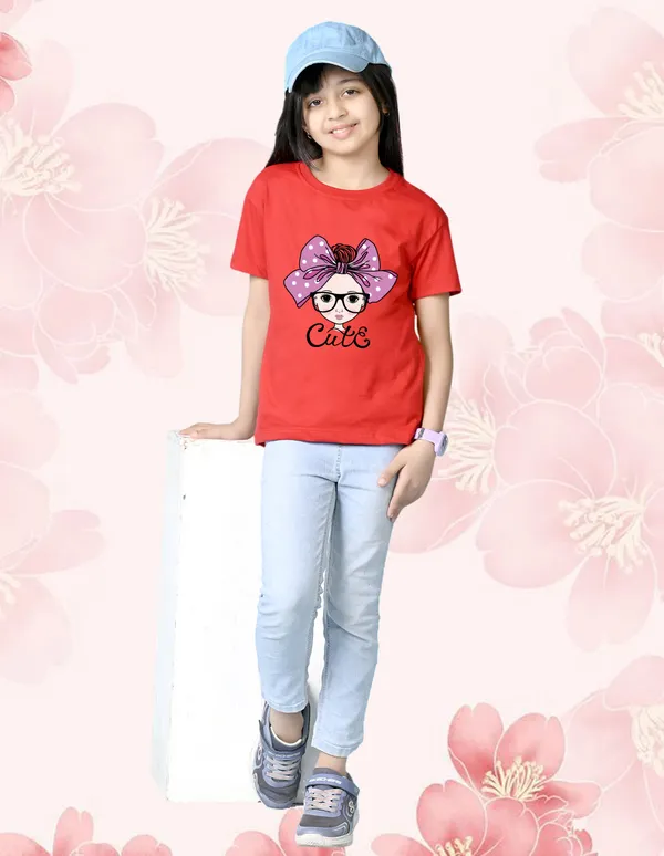 Nusyl_Girl_Red_&_White_Cats_Printed_&_Girl_Printed_Drop_Shoulder_T_Shirts_Pack_Of_2_Soft_&_Comfortable_Drop_Shoulder_T_Shirts_Cozy_Summer_Wear_For_Kids_&_Teen_Girls