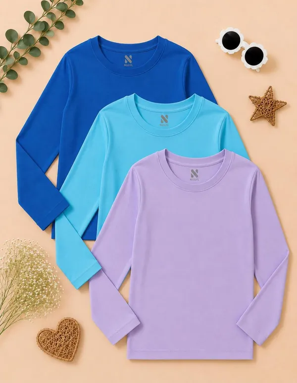Nusyl_Girls_Royal_Blue,_Sky_Blue_and_Lilac_Solid_Round_Neck_Full_Sleeves_T-Shirt