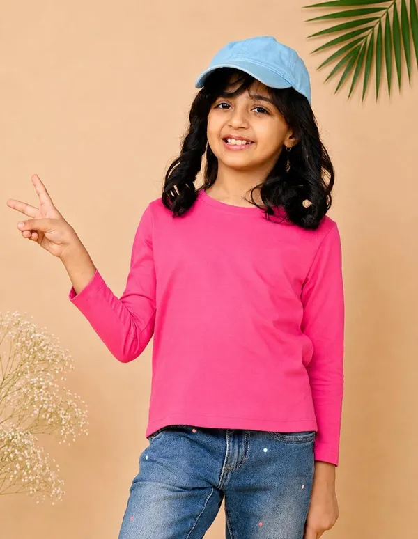 Nusyl_Girls_Black,_Hot_Pink_and_Orange_Solid_Round_Neck_Full_Sleeves_T-Shirt