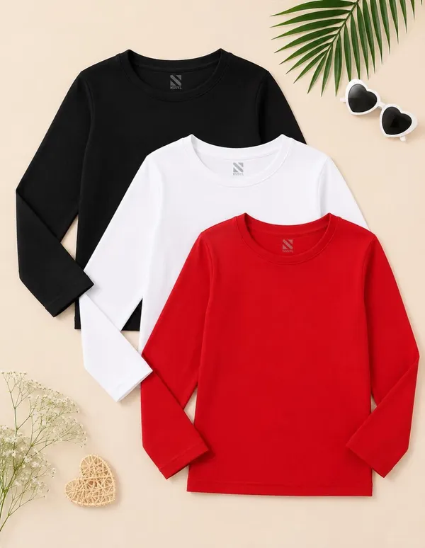 Nusyl_Girls_Black,_White_and_Red_Solid_Round_Neck_Full_Sleeves_T-Shirt