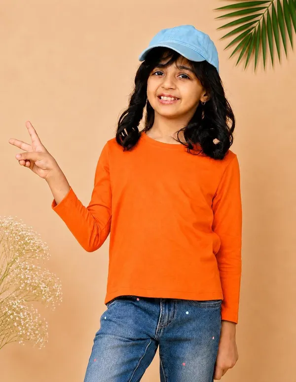 Nusyl_Girls_Black,_White_and_Orange_Solid_Round_Neck_Full_Sleeves_T-Shirt