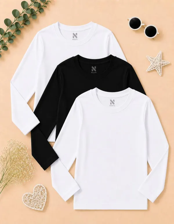 Nusyl_Girls_White,_Black_and_White_Solid_Round_Neck_Full_Sleeves_T-Shirt