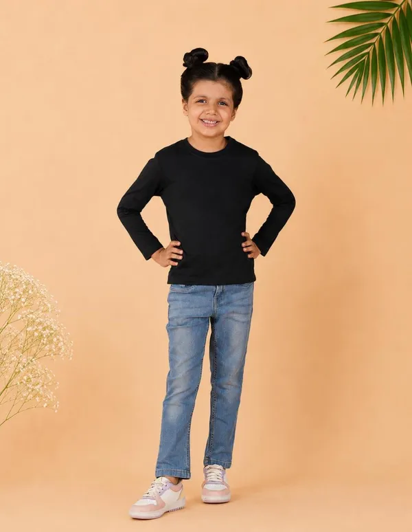 Nusyl_Girls_Black,_White_and_Sky_Blue_Solid_Round_Neck_Full_Sleeves_T-Shirt