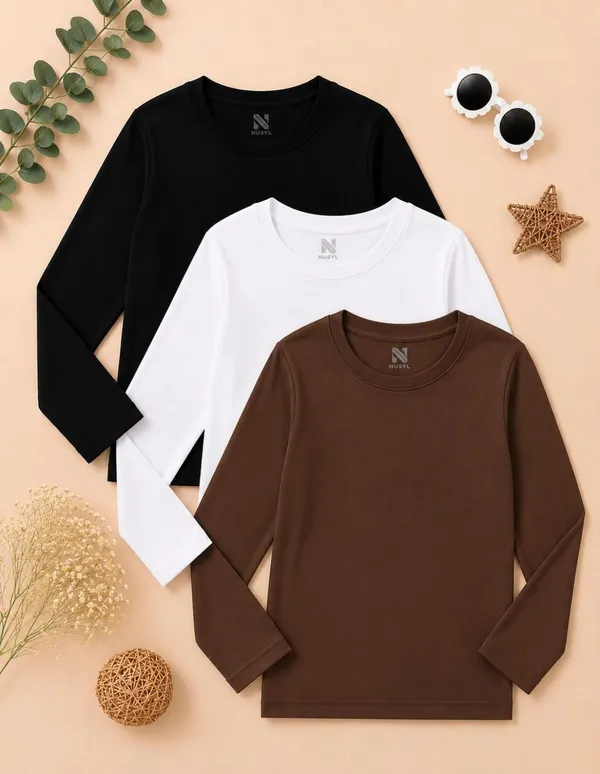 Nusyl_Girls_Black,_White_and_Brown_Solid_Round_Neck_Full_Sleeves_T-Shirt