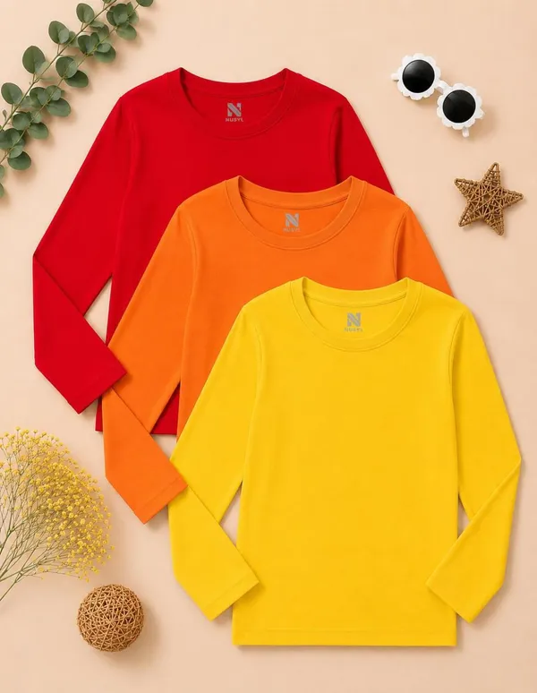 Nusyl_Girls_Red,_Orange_and_Yellow_Solid_Round_Neck_Full_Sleeves_T-Shirt