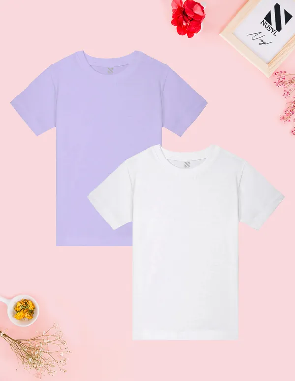 Nusyl_Girl_White_&_Lilac_Solid_Regular_T_Shirts_Pack_Of_2_Soft_&_Comfortable_Half_Sleeves_Regular_T_Shirts_Cozy_Summer_Wear_For_Kids_&_Teen_Girls