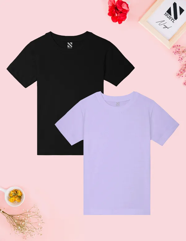 Nusyl_Girl_Black_&_Lilac_Solid_Regular_T_Shirts_Pack_Of_2_Soft_&_Comfortable_Half_Sleeves_Regular_T_Shirts_Cozy_Summer_Wear_For_Kids_&_Teen_Girls