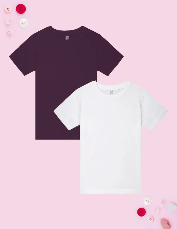 Nusyl_Girl_White_&_Wine_Solid_Regular_T_Shirts_Pack_Of_2_Soft_&_Comfortable_Half_Sleeves_Regular_T_Shirts_Cozy_Summer_Wear_For_Kids_&_Teen_Girls