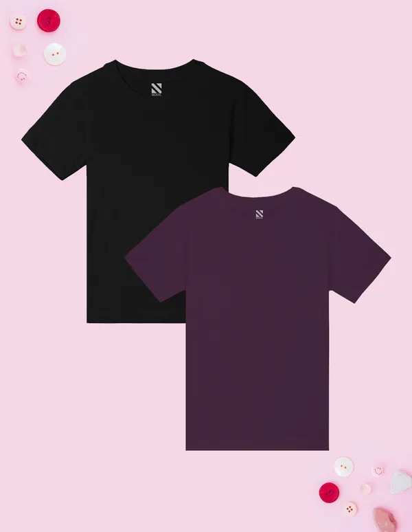 Nusyl_Girl_Black_&_Wine_Solid_Regular_T_Shirts_Pack_Of_2_Soft_&_Comfortable_Half_Sleeves_Regular_T_Shirts_Cozy_Summer_Wear_For_Kids_&_Teen_Girls
