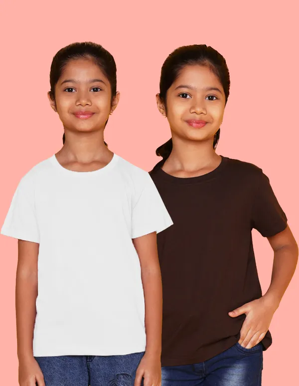 Nusyl_Girl_White_&_Brown_Solid_Regular_T_Shirts_Pack_Of_2_Soft_&_Comfortable_Half_Sleeves_Regular_T_Shirts_Cozy_Summer_Wear_For_Kids_&_Teen_Girls