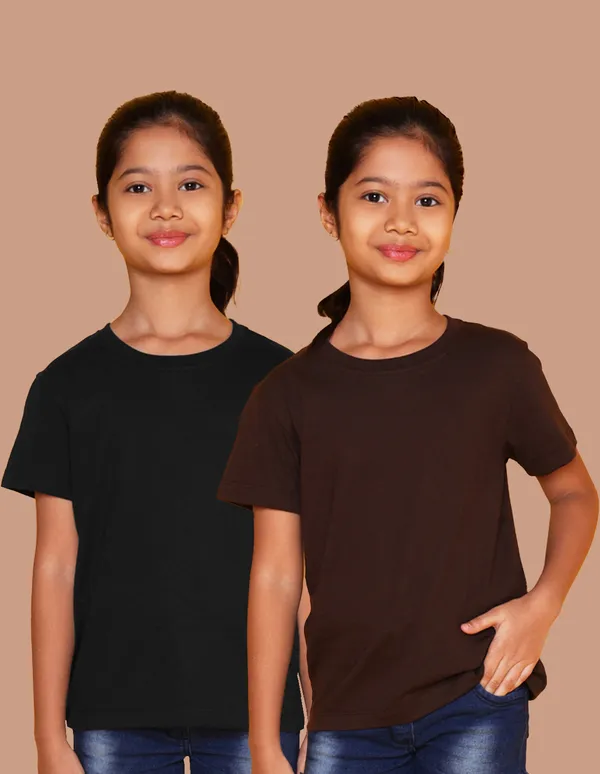 Nusyl_Girl_Black_&_Brown_Solid_Regular_T_Shirts_Pack_Of_2_Soft_&_Comfortable_Half_Sleeves_Regular_T_Shirts_Cozy_Summer_Wear_For_Kids_&_Teen_Girls