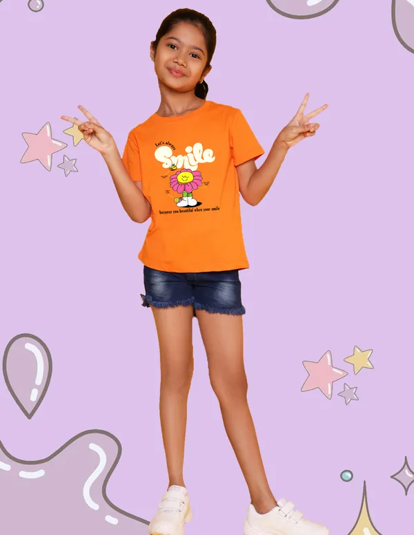 Nusyl_Girl_Yellow_&_Orange_Llamazing_Text_Printed_&_Smile_Text_Printed_Half_Sleeves_Pack_Of_2_T_Shirts_Soft_&_Comfortable_Half_Sleeve_T_Shirts_Cozy_Summer_Wear_For_Kids_&_Teen_Girls