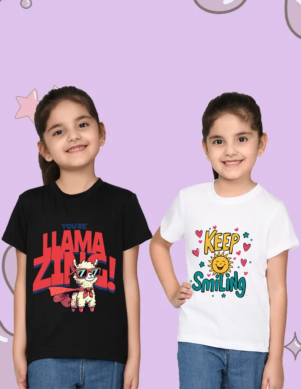 Nusyl_Girl_Black_&_White_Llamazing_Text_Printed_&_Keep_Smiling_Text_Printed_Half_Sleeves_Pack_Of_2_T_Shirts_Soft_&_Comfortable_Half_Sleeve_T_Shirts_Cozy_Summer_Wear_For_Kids_&_Teen_Girls