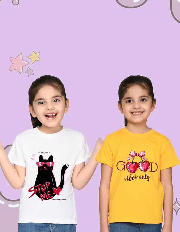Nusyl_Girl_White_&_Yellow_Cat_Printed_&_Good_Vibes_Only_Text_Printed_Half_Sleeves_Pack_Of_2_T_Shirts_Soft_&_Comfortable_Half_Sleeve_T_Shirts_Cozy_Summer_Wear_For_Kids_&_Teen_Girls