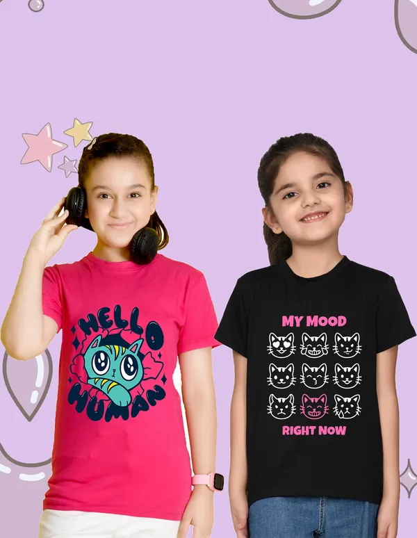 Nusyl_Girl_Hot_Pink_&_Black_Hello_Text_Printed_&_Cats_Printed_Half_Sleeves_Pack_Of_2_T_Shirts_Soft_&_Comfortable_Half_Sleeve_T_Shirts_Cozy_Summer_Wear_For_Kids_&_Teen_Girls