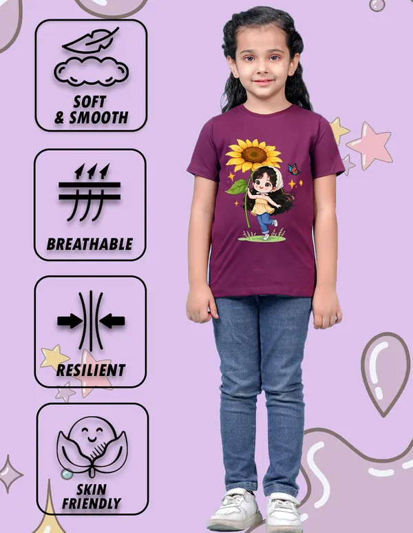 Nusyl_Girl_Black_&_Wine_Smile_Text_Printed_&_Girl_With_Sunflower_Printed_Half_Sleeves_Pack_Of_2_T_Shirts_Soft_&_Comfortable_Half_Sleeve_T_Shirts_Cozy_Summer_Wear_For_Kids_&_Teen_Girls