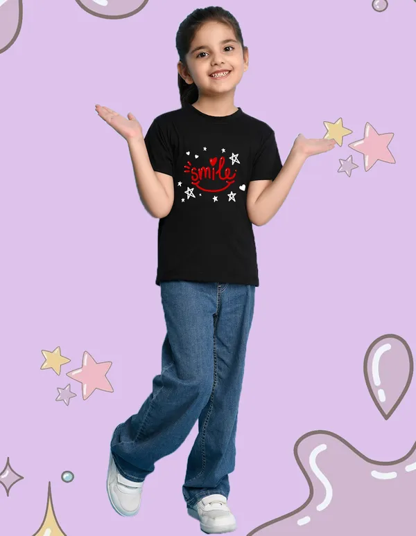 Nusyl_Girl_Black_&_Wine_Smile_Text_Printed_&_Girl_With_Sunflower_Printed_Half_Sleeves_Pack_Of_2_T_Shirts_Soft_&_Comfortable_Half_Sleeve_T_Shirts_Cozy_Summer_Wear_For_Kids_&_Teen_Girls