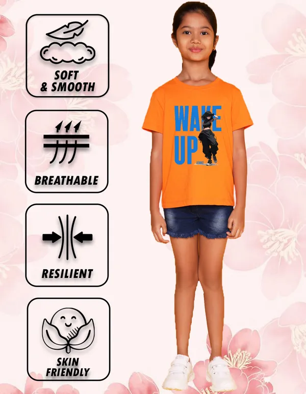 Nusyl_Girl_Orange_&_Lilac_Wake_Up_Text_Printed_&_Girl_Printed_Half_Sleeves_Pack_Of_2_T_Shirts_Soft_&_Comfortable_Half_Sleeve_T_Shirts_Cozy_Summer_Wear_For_Kids_&_Teen_Girls