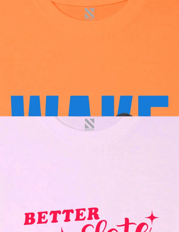 Nusyl_Girl_Orange_&_Lilac_Wake_Up_Text_Printed_&_Girl_Printed_Half_Sleeves_Pack_Of_2_T_Shirts_Soft_&_Comfortable_Half_Sleeve_T_Shirts_Cozy_Summer_Wear_For_Kids_&_Teen_Girls