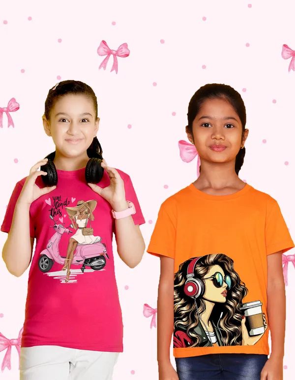 Nusyl_Girl_Hot_Pink_&_Orange_Girls_Printed_&_Scooter_Printed_Half_Sleeves_Pack_Of_2_T_Shirts_Soft_&_Comfortable_Half_Sleeve_T_Shirts_Cozy_Summer_Wear_For_Kids_&_Teen_Girls
