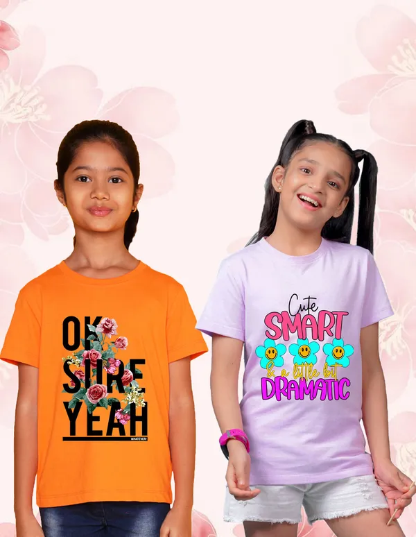 Nusyl_Girl_Orange_&_Lilac_Ok_Sure_Yeah_Text_Printed_&_Smart_And_Dramatic_Text_Printed_Half_Sleeves_Pack_Of_2_T_Shirts_Soft_&_Comfortable_Half_Sleeve_T_Shirts_Cozy_Summer_Wear_For_Kids_&_Teen_Girls