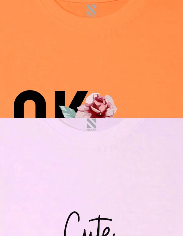 Nusyl_Girl_Orange_&_Lilac_Ok_Sure_Yeah_Text_Printed_&_Smart_And_Dramatic_Text_Printed_Half_Sleeves_Pack_Of_2_T_Shirts_Soft_&_Comfortable_Half_Sleeve_T_Shirts_Cozy_Summer_Wear_For_Kids_&_Teen_Girls