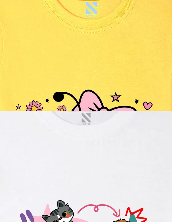 Nusyl_Girl_White_&_Yellow_Be_Lovely_Text_Printed_&_Bee_Fabulous_Text_Printed_Half_Sleeves_Pack_Of_2_T_Shirts_Soft_&_Comfortable_Half_Sleeve_T_Shirts_Cozy_Summer_Wear_For_Kids_&_Teen_Girls