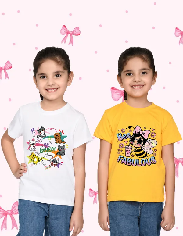 Nusyl_Girl_White_&_Yellow_Be_Lovely_Text_Printed_&_Bee_Fabulous_Text_Printed_Half_Sleeves_Pack_Of_2_T_Shirts_Soft_&_Comfortable_Half_Sleeve_T_Shirts_Cozy_Summer_Wear_For_Kids_&_Teen_Girls