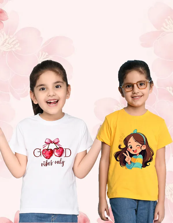 Nusyl_Girl_White_&_Yellow_Good_Vibes_Only_Text_Printed_&_Girl_Printed_Half_Sleeves_Pack_Of_2_T_Shirts_Soft_&_Comfortable_Half_Sleeve_T_Shirts_Cozy_Summer_Wear_For_Kids_&_Teen_Girls