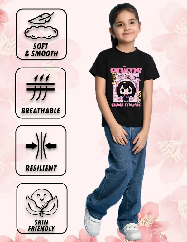 Nusyl_Girl_Beige_&_Black_Girl_Printed_&_Anime_Girl_Printed_Half_Sleeves_Pack_Of_2_T_Shirts_Soft_&_Comfortable_Half_Sleeve_T_Shirts_Cozy_Summer_Wear_For_Kids_&_Teen_Girls