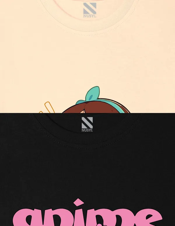 Nusyl_Girl_Beige_&_Black_Girl_Printed_&_Anime_Girl_Printed_Half_Sleeves_Pack_Of_2_T_Shirts_Soft_&_Comfortable_Half_Sleeve_T_Shirts_Cozy_Summer_Wear_For_Kids_&_Teen_Girls