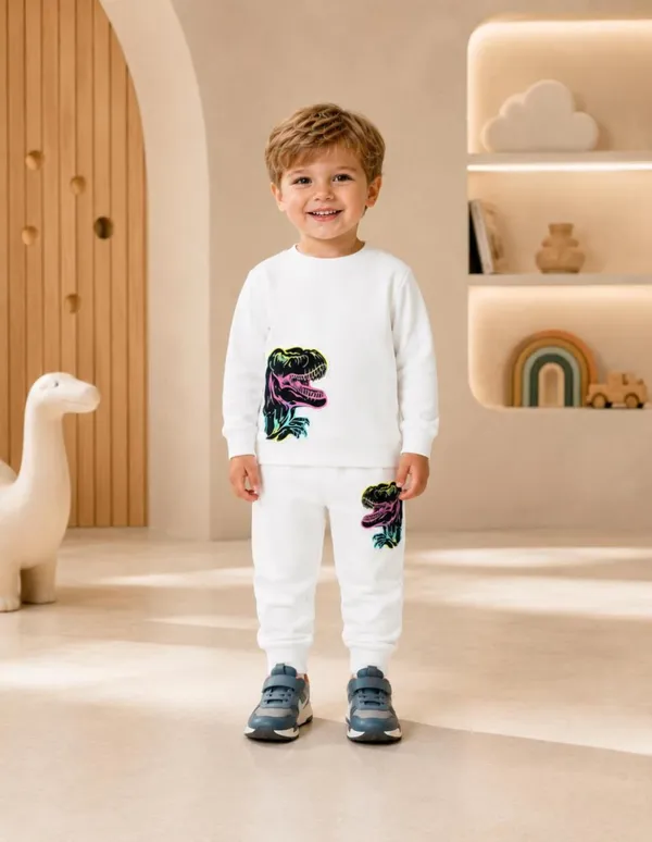 NUSYL_Boys_White_Dinosaurs_Printed_Cotton_Blend_T-shirts_and_Joggers_|_Boys's_Regular_Length_T-shirts_and_Regular_Jogger