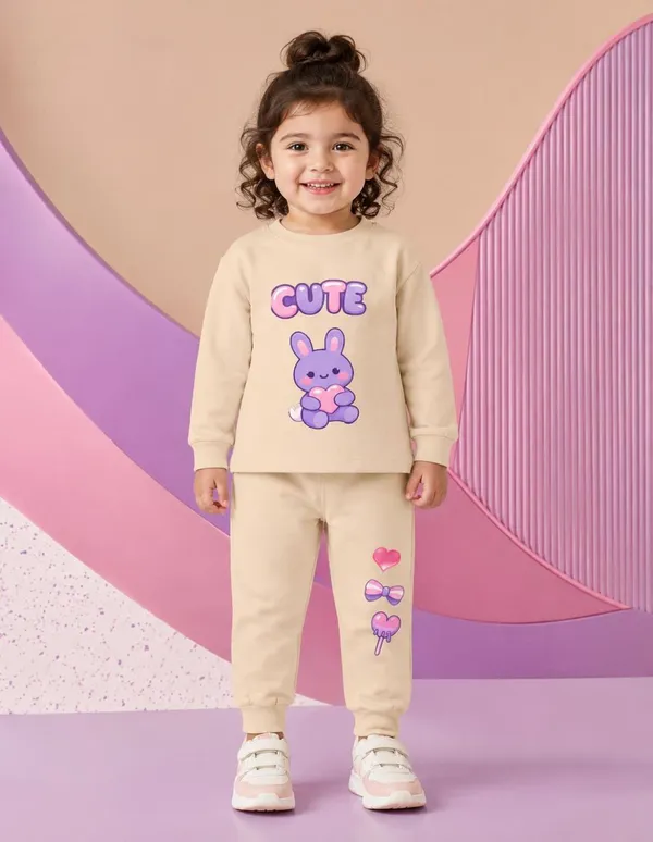 NUSYL_Girls_Beige_Cute_Text_Printed_Cotton_Blend_T-shirts_and_Joggers_|_Girls's_Regular_Length_T-shirts_and_Regular_Jogger
