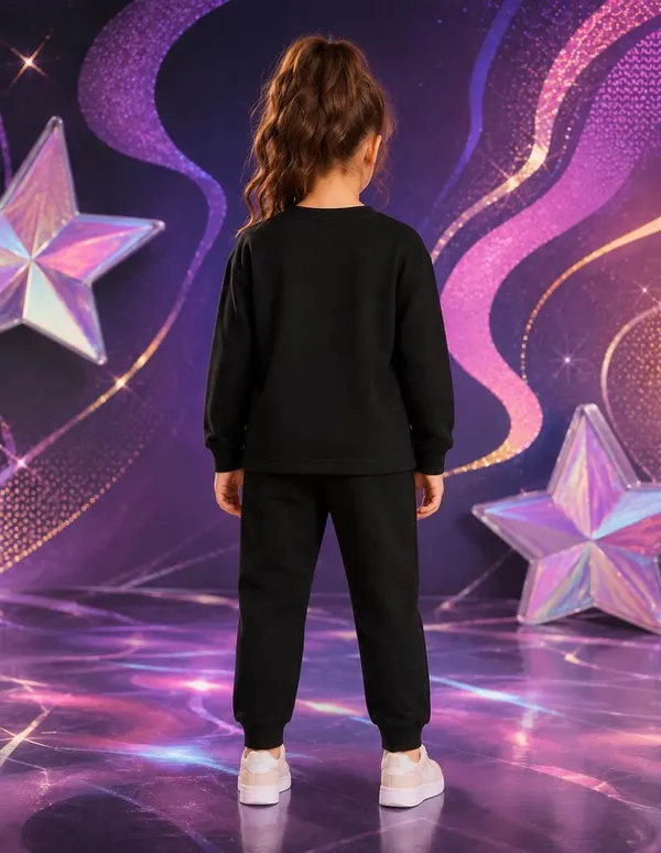 NUSYL_Girls_Black_K-pop_Text_Printed_Cotton_Blend_T-shirts_and_Joggers_|_Girls's_Regular_Length_T-shirts_and_Regular_Jogger